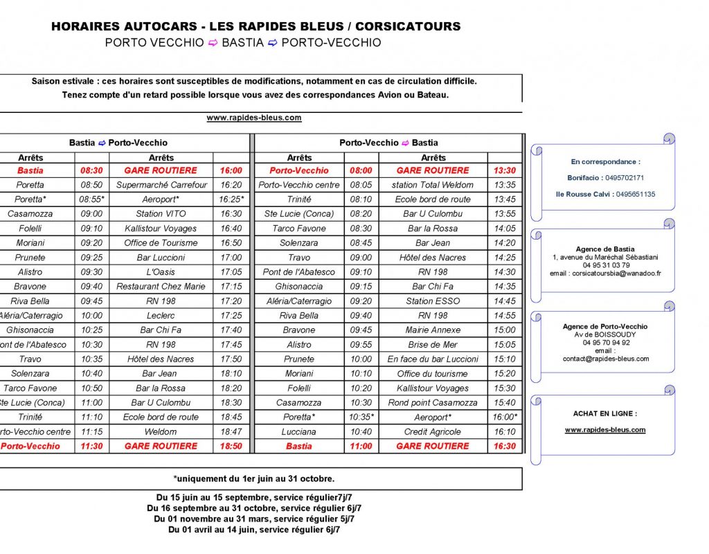 HORAIRES bus porto vecchio bastia