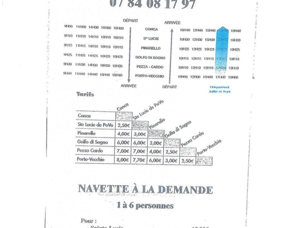 navette bradesi pinarello conca porto vecchio